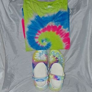 Tie-Die Shirt and Crocs